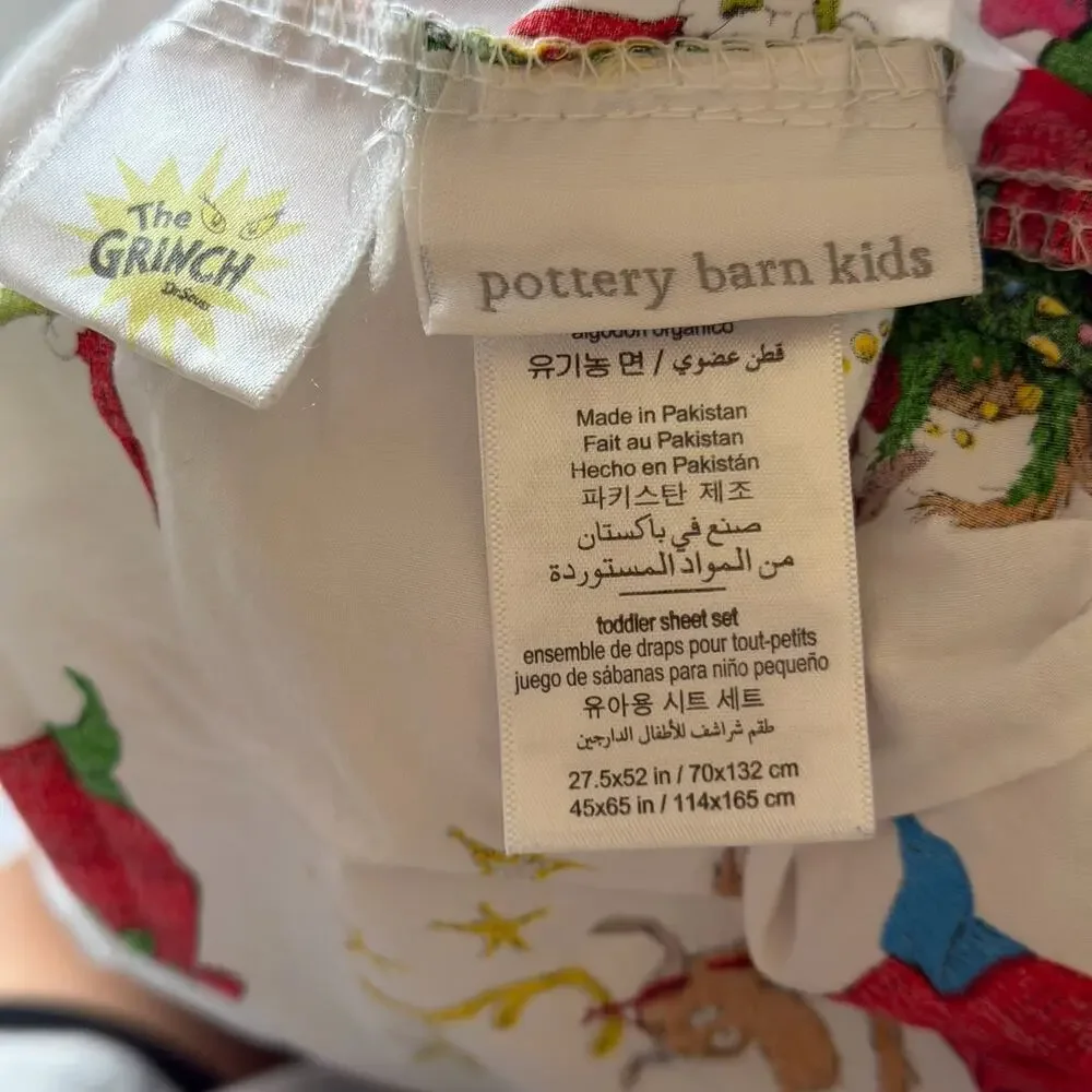 Pottery Barn Kids Dr Seuss The Grinch Christmas Holiday 3 Pc Toddler Sheet Set